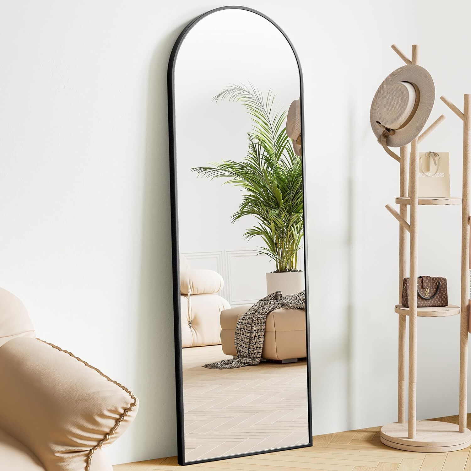 Arch Mirror Leaning - Lustro pełnowymiarowe łukowe 59 cali, stojące,